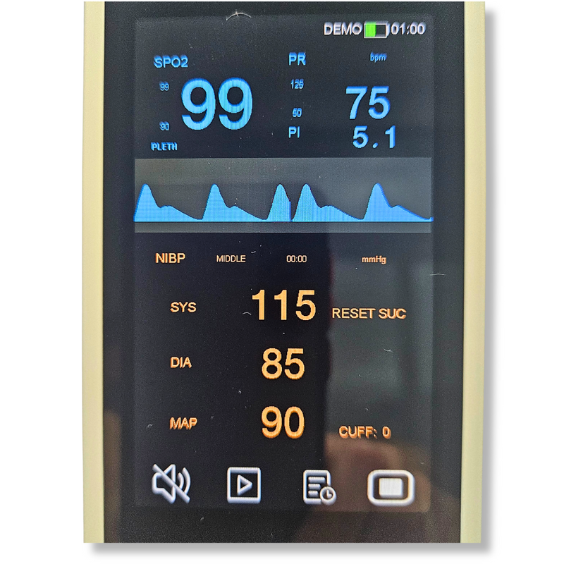 Tela Monitor Multiparamétrico Portátil Touch Recarregável EM-MM4 Veterinário 