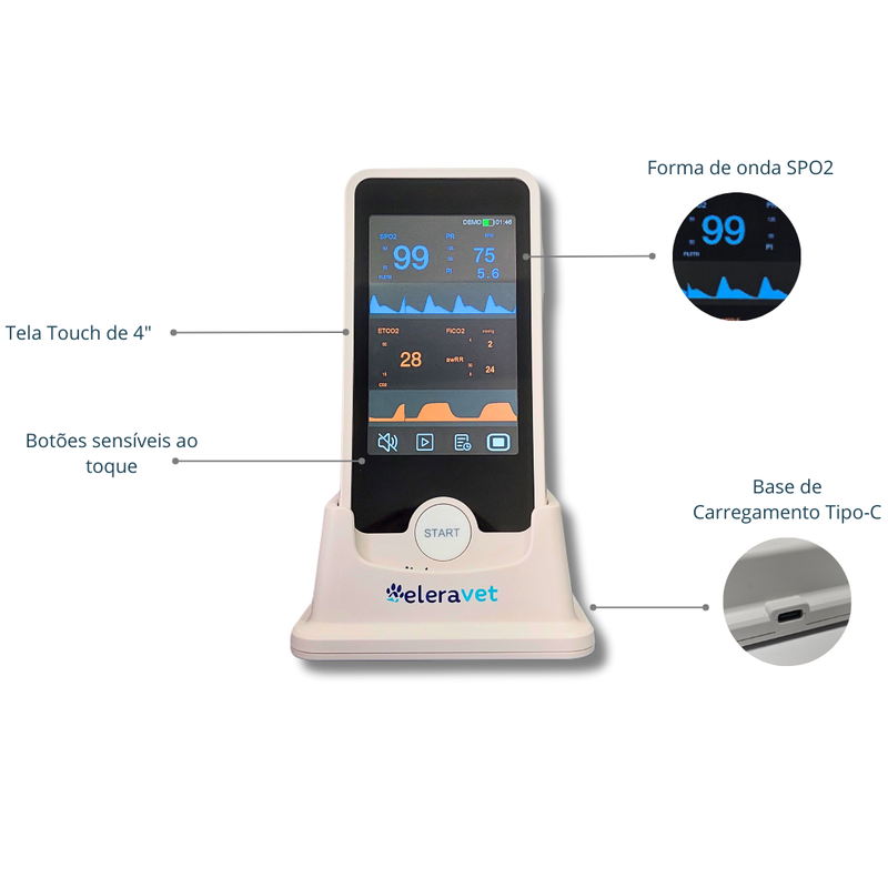 Oxicapnógrafo Portátil 4" EV-OC1 Vet
