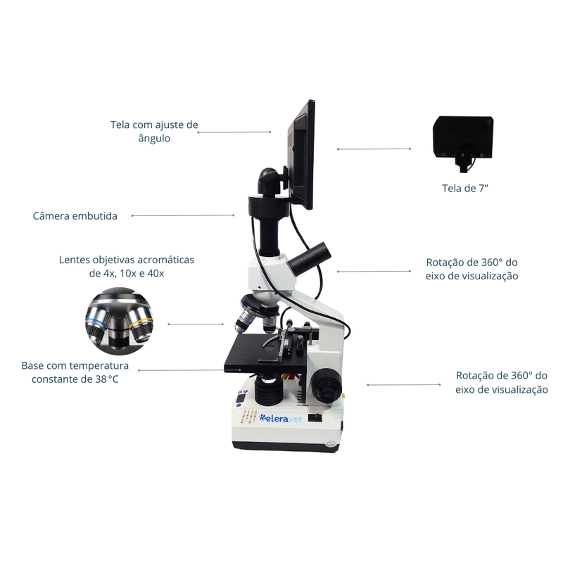 Microscópio Digital com Tela 7" com Aquecimento EV-MD2 Veterinário