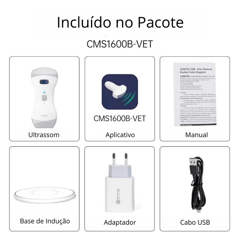 Ultrassom Portátil 2 em 1 Colorido Contec CMS1600B Veterinário