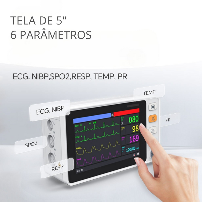 Monitor Multiparamétrico Touch 5" EM-CMS1000 Veterinário 3