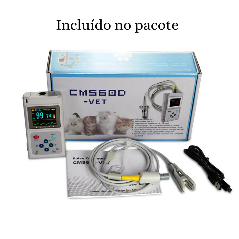 Conteúdo Oxímetro de Pulso Portátil com Software EM-CMS60D Veterinário 6